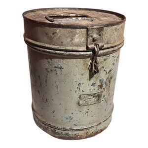 Vtg Galvanised, Indian Metal Storage Can, "Samsudin‎ Taubhai Rajkot Kathiawa"